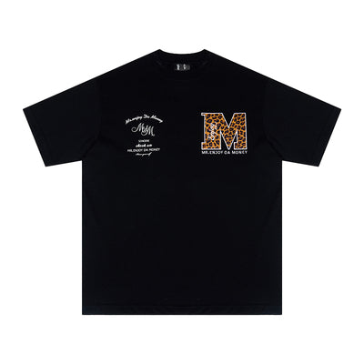 MEDM Leopard-Print Snake-Print Leather Embroidery Tee