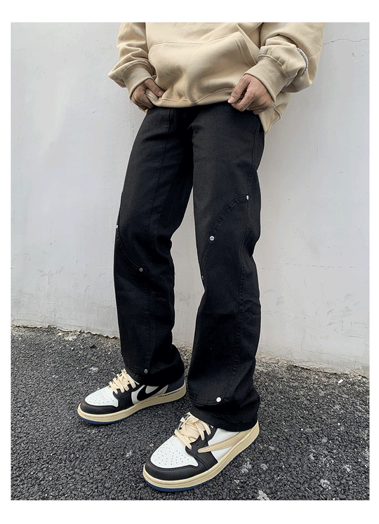 Rivets Waxed Cloth Black Denim Jeans