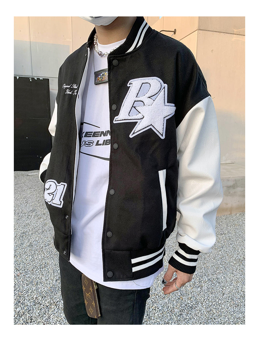 Star Embroidery Stitching Varsity Jacket