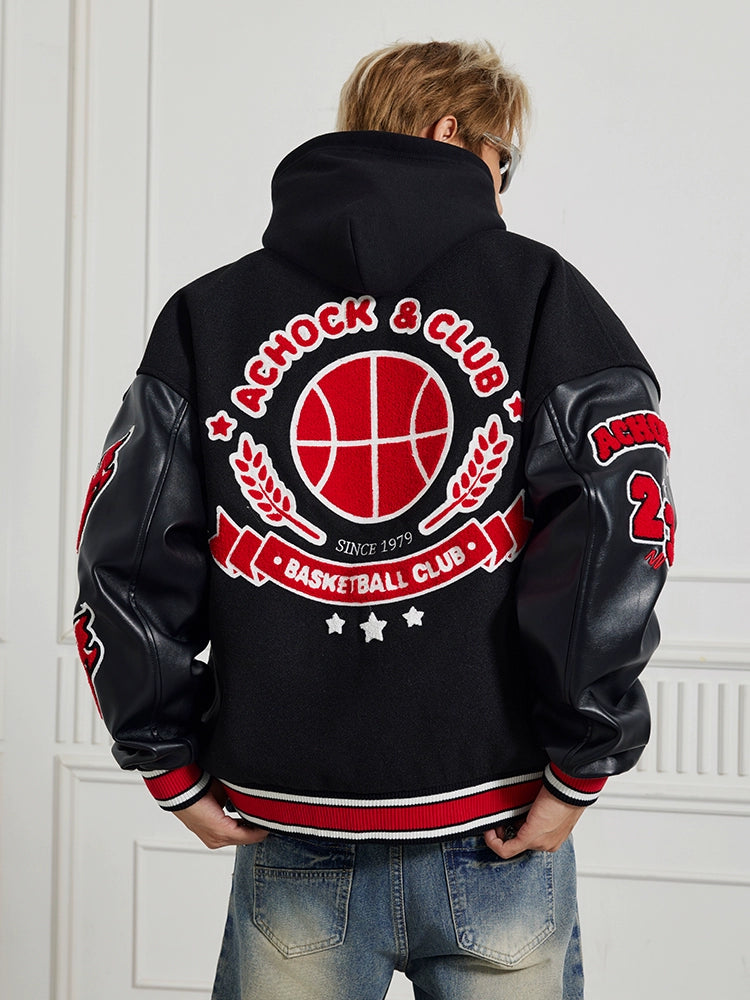 Achock Splicing Flocking Embroidery Baseball Jacket