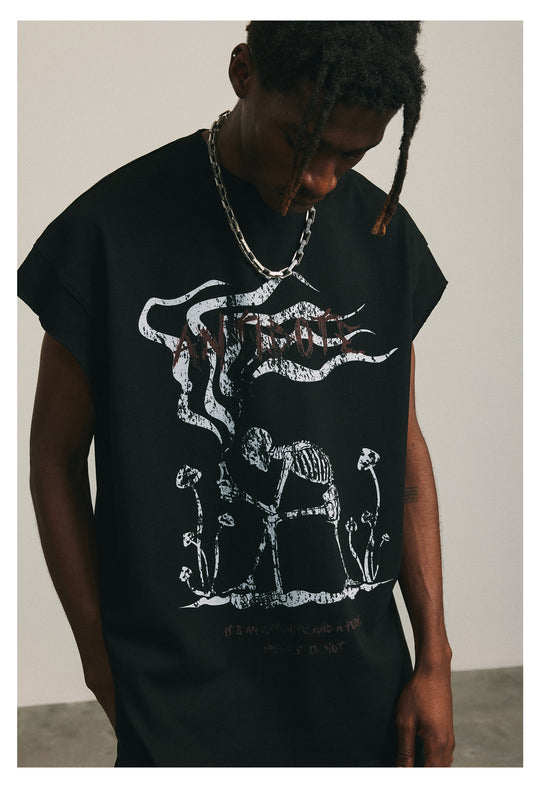 ANTIDOTE Skeleton Print Sleeveless Tee