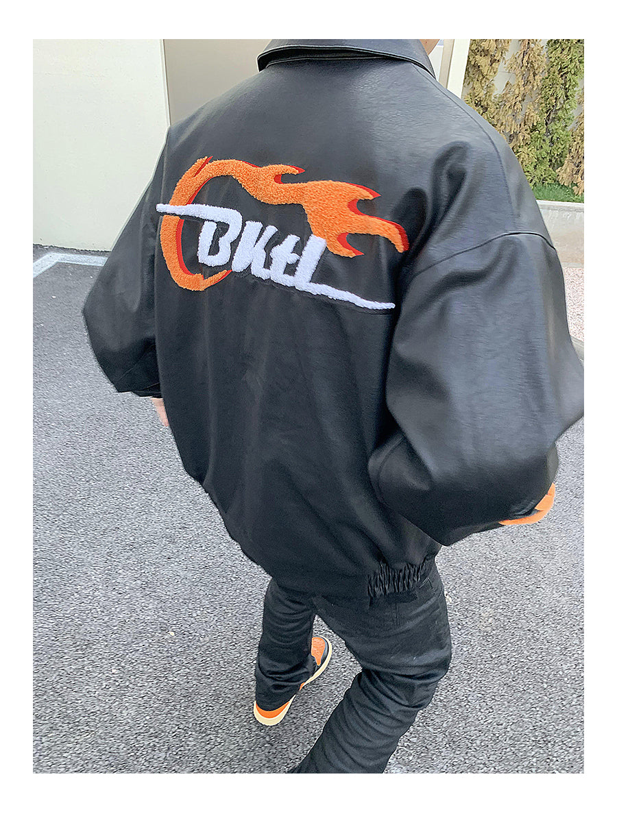 Flame Embroidery Varsity Jacket