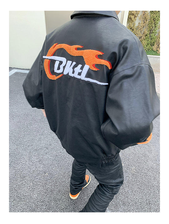 Flame Embroidery Varsity Jacket