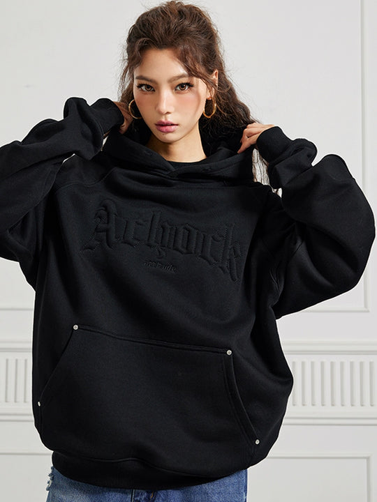 Achock Logo Embroidery Sleeve Pleats Hoodie
