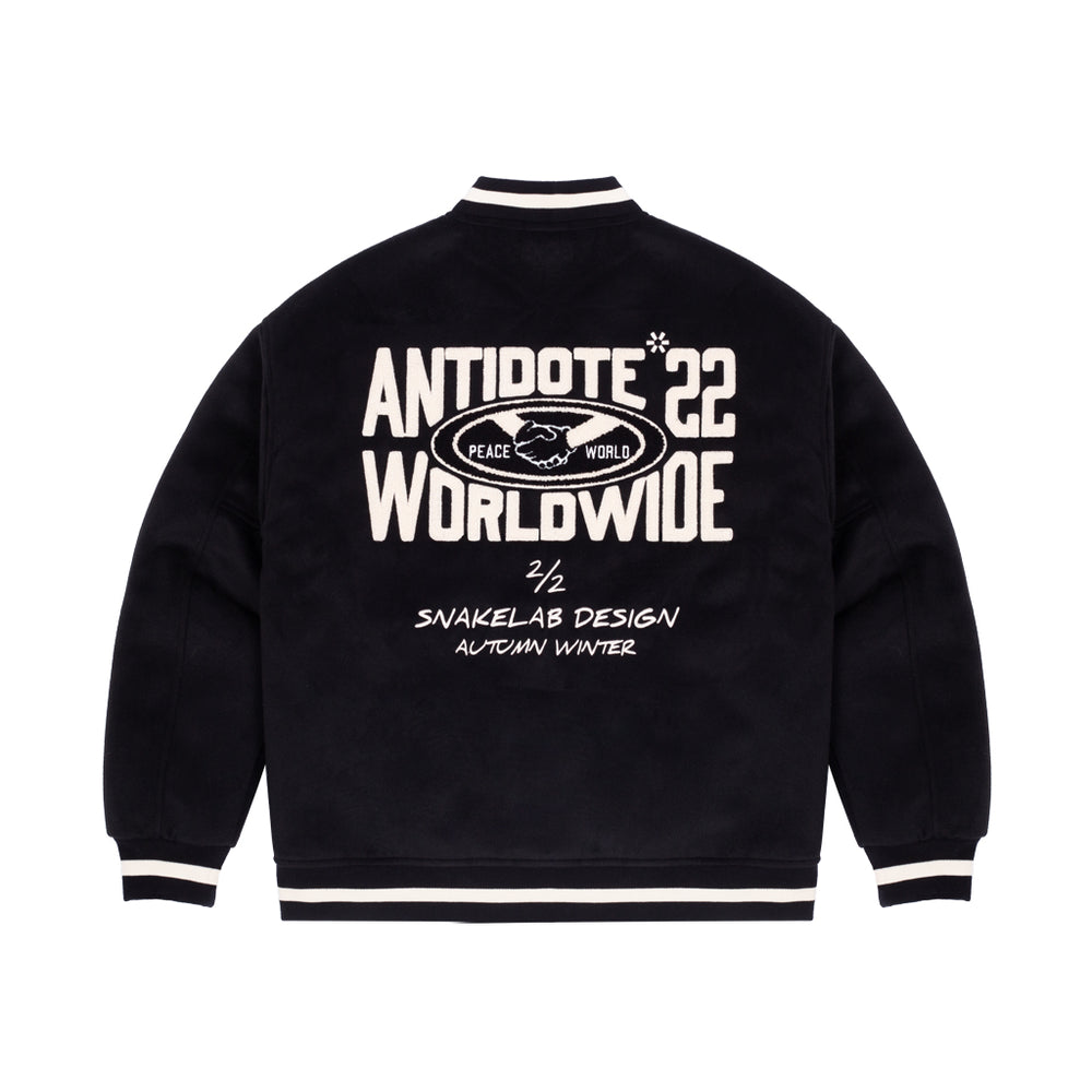 ANTIDOTE LOGO Woolen Embroidered Varsity Jacket | Face 3 Face