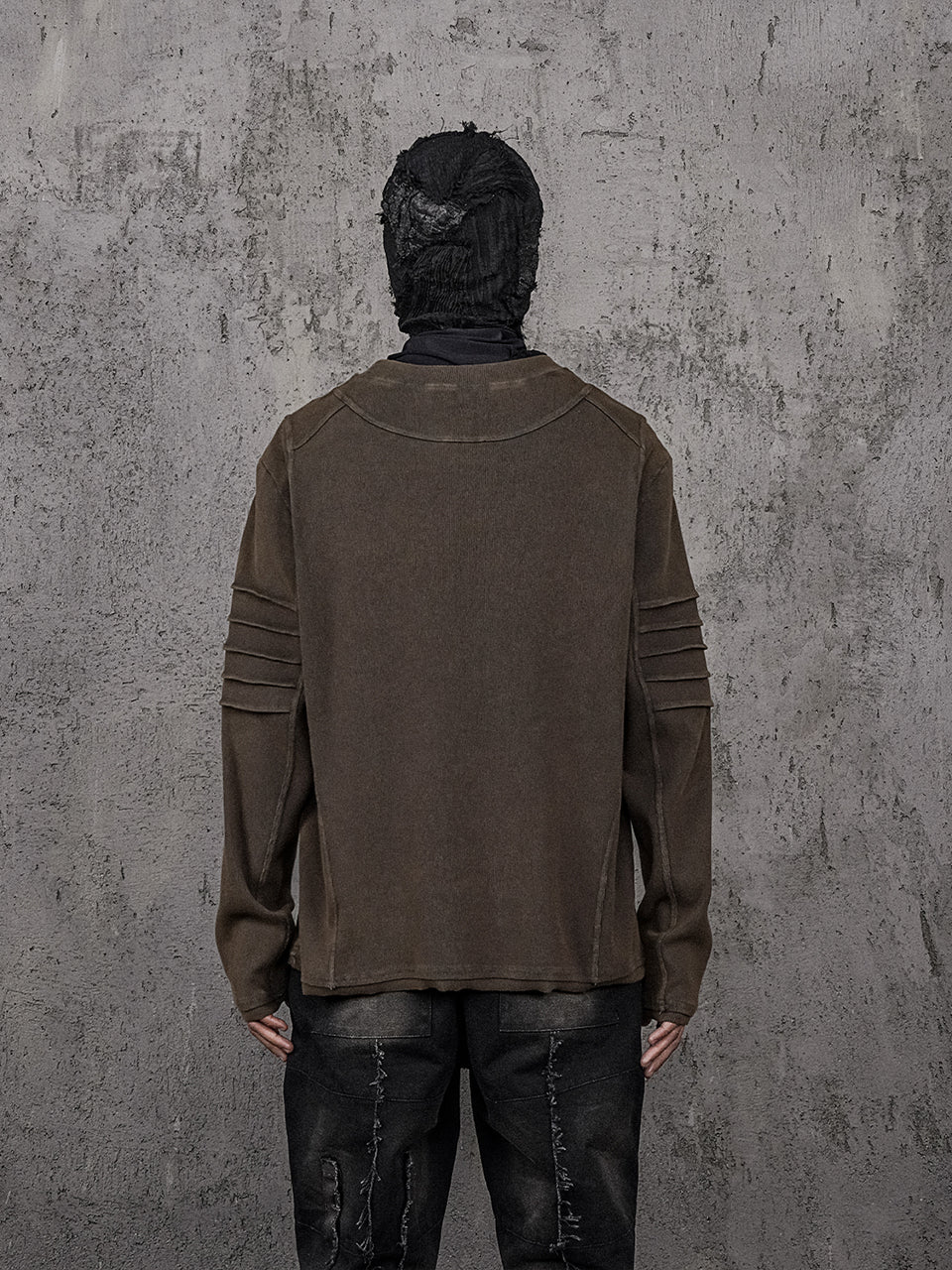 UNDERWATER Washed Pleated Deconstructed Patchwork Sweatshirt Brown