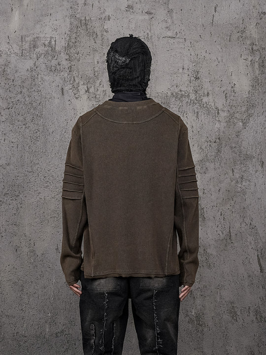 UNDERWATER Washed Pleated Deconstructed Patchwork Sweatshirt Brown