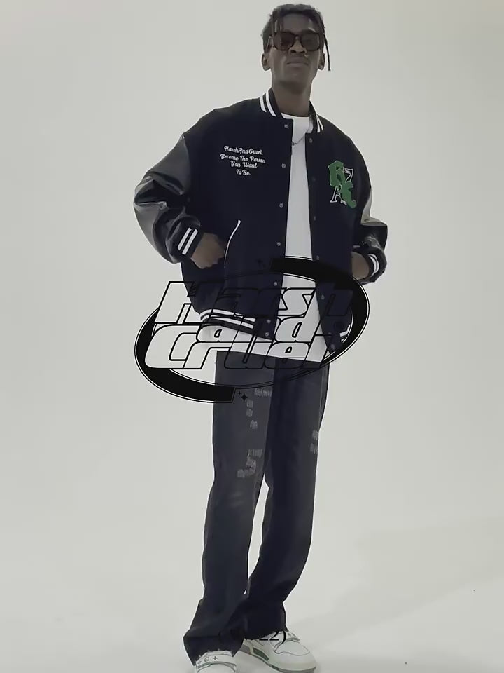 Harsh and Cruel Gothic Logo Embroidered Varsity jacket