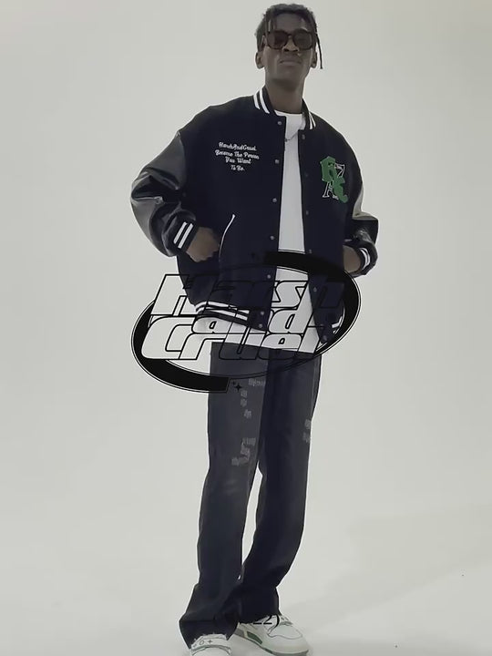 Harsh and Cruel Gothic Logo Embroidered Varsity jacket