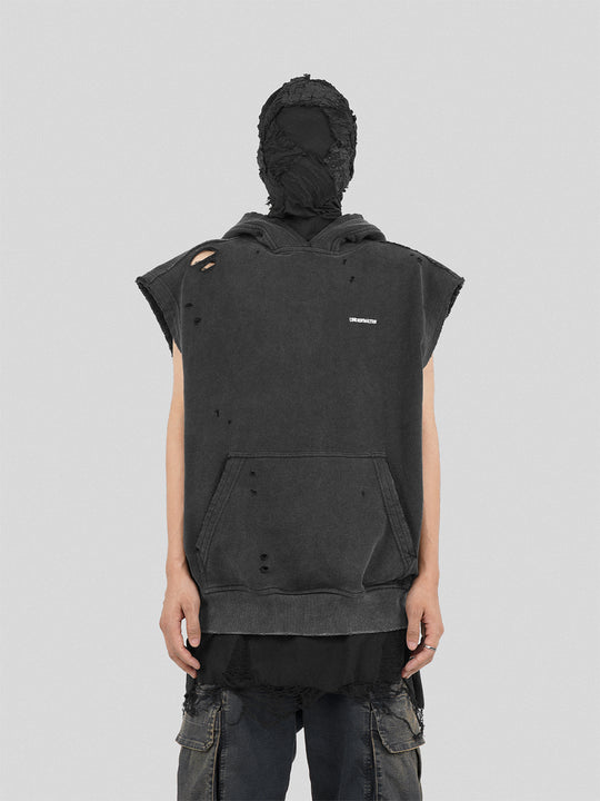 UNDERWATER Destruction Faded Spliced Sleeveless Hoodie