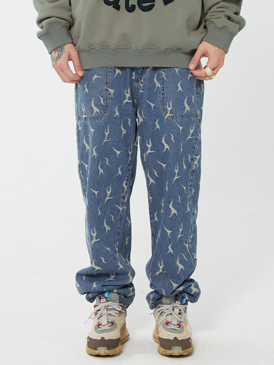 F2CE Lightning Flame Washed Jacquard Denim Jeans Pants | Face 3 Face