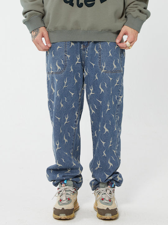 F2CE Lightning Flame Washed Jacquard Denim Jeans Pants | Face 3 Face