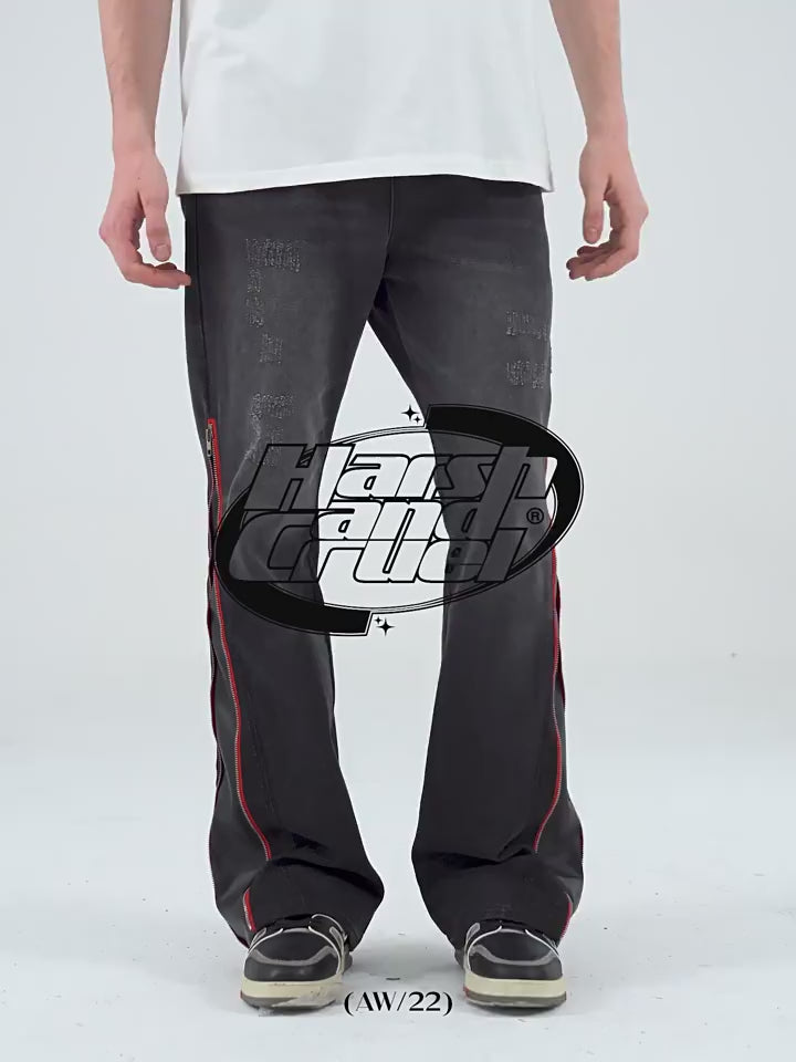 Harsh and Cruel Leather Panel Flared Denim