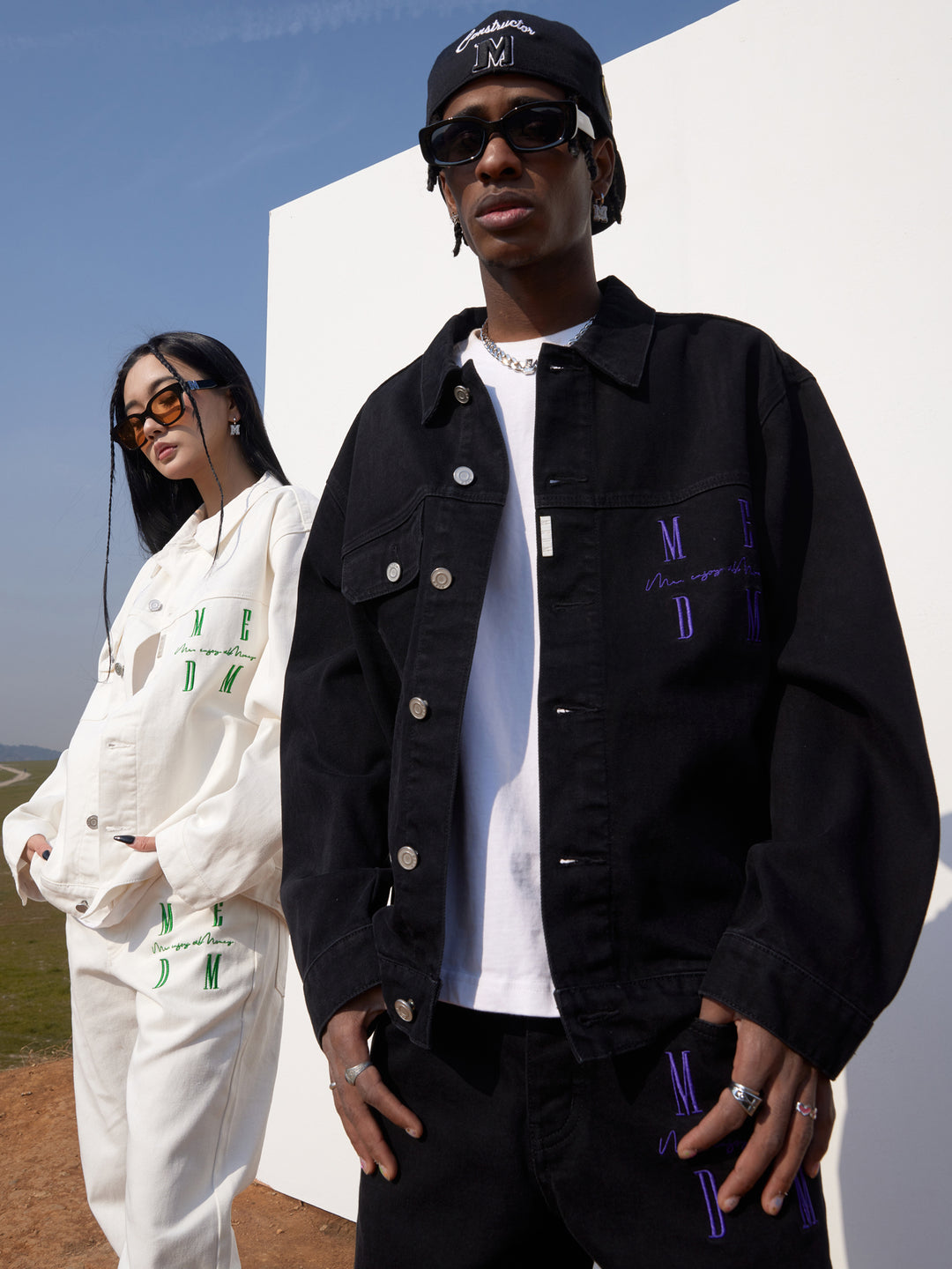 MEDM Logo Embroidered Denim Jacket | Face 3 Face