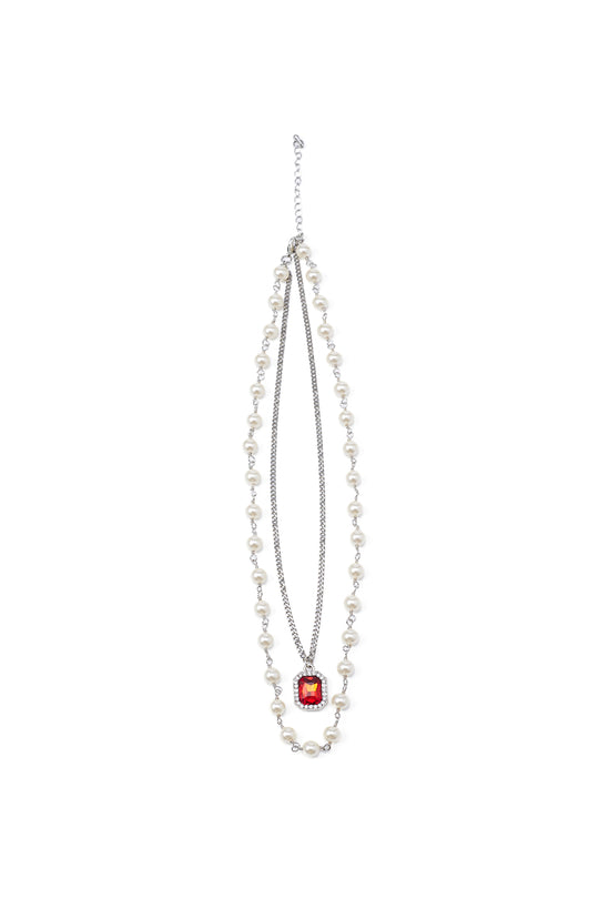 NboStore Pearl Stitching Red Gemstone Necklace | Face 3 Face
