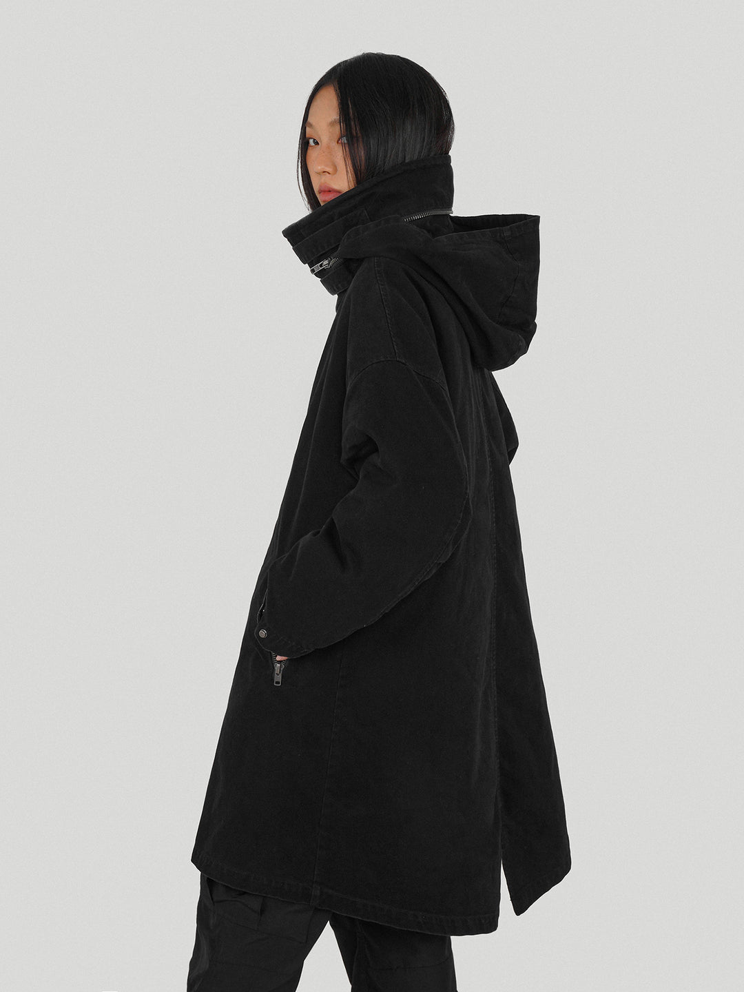 UNDERWATER Washed & Aged Zipper Hooded M51 Fishtail Trench Coat Jacket