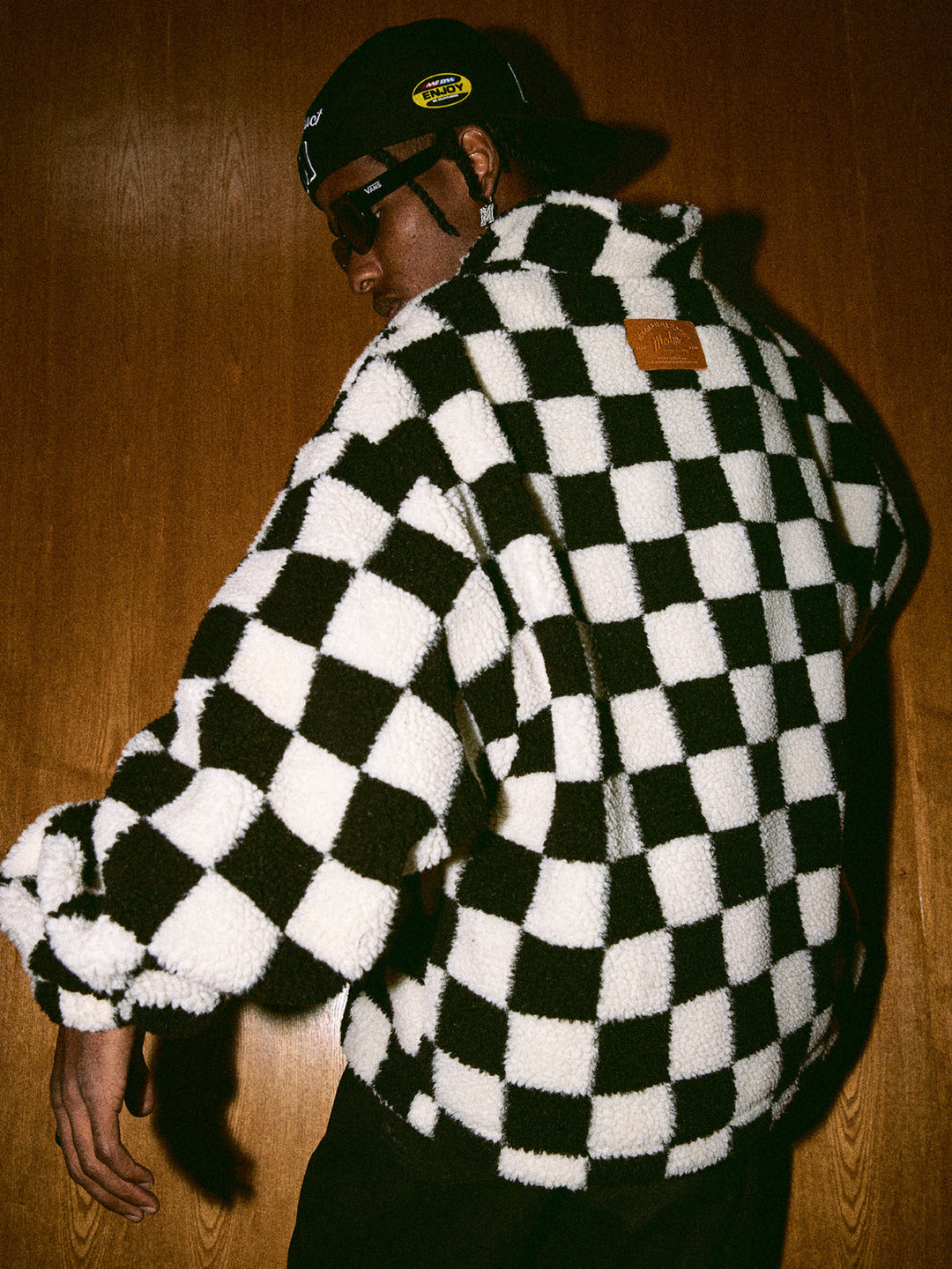 MEDM Checkerboard Sherpa Fleece Boa Pullover Jacket | Face 3 Face