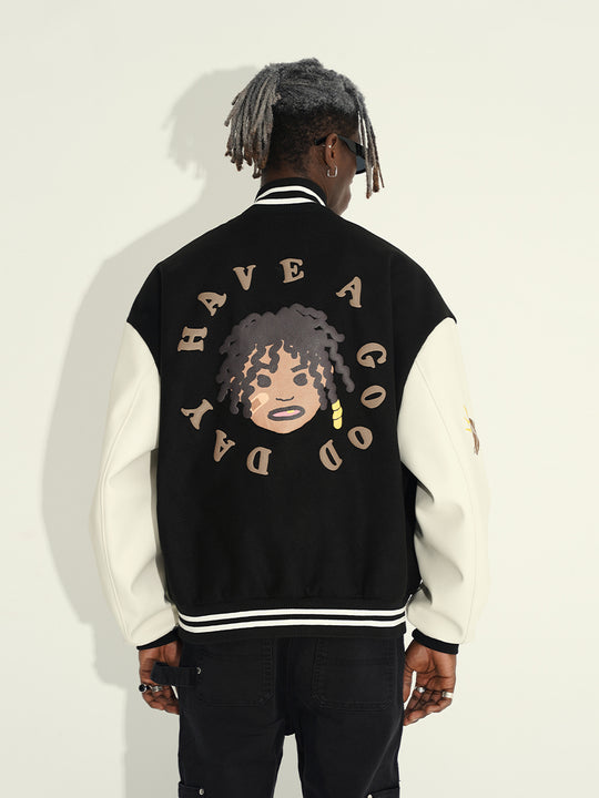 Harsh and Cruel Hand Painted Circular Ring LOGO Love Heart Kids Varsity Jacket | Face 3 Face