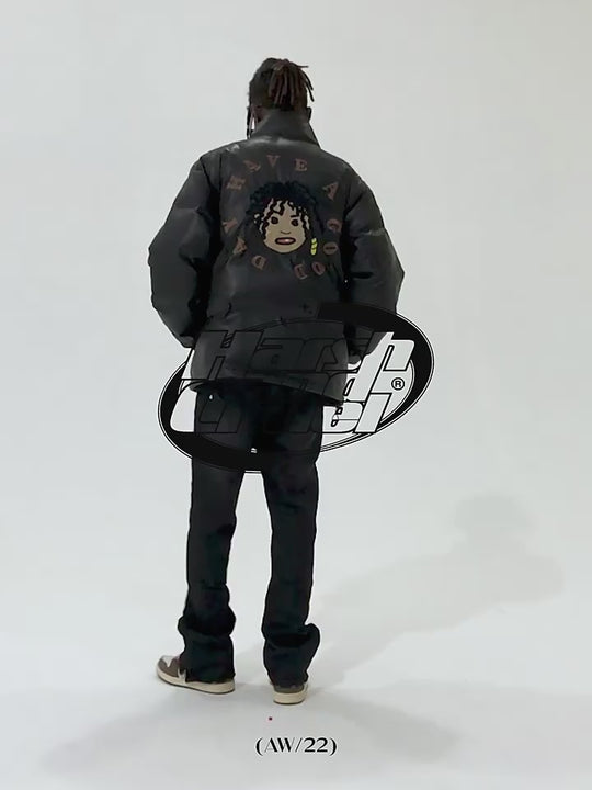 Harsh and Cruel Cartoon Face Faux Crocodile Leather Jacket