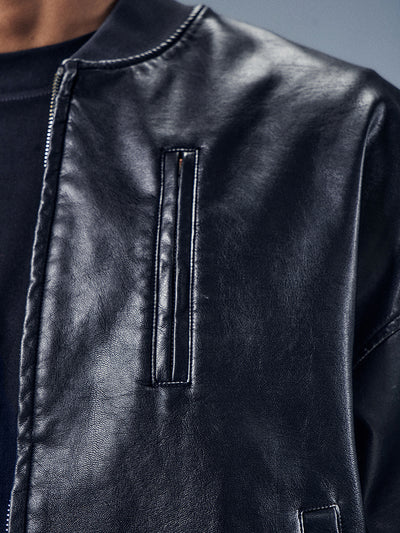 YADcrew x BIPOLAR Distressed 3D Cotton Filled Leather Bomber Jacket