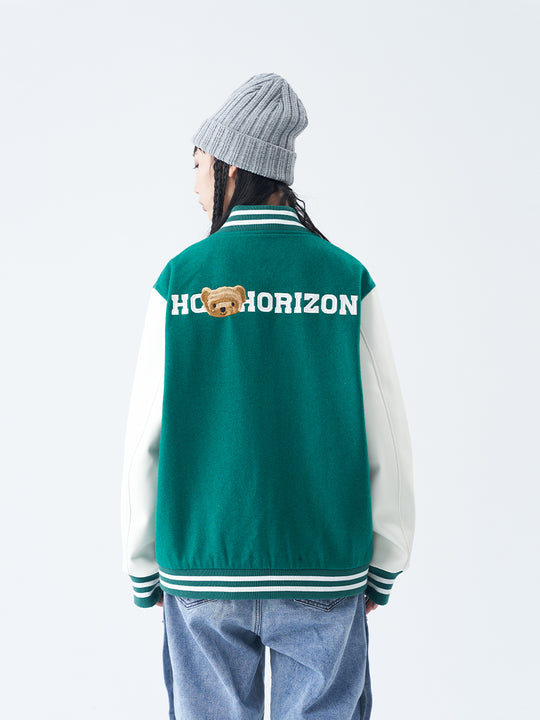 Harsh and Cruel Bear Embroidered Varsity Jacket | Face 3 Face