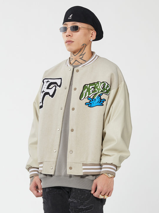 F2CE Mercy LOGO Dice Embroidered Woolen Varsity Jacket | Face 3 Face