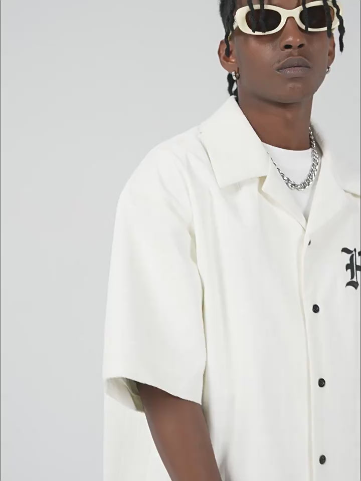 Harsh and Cruel Gothic Word Embroidered Cuban Shirt