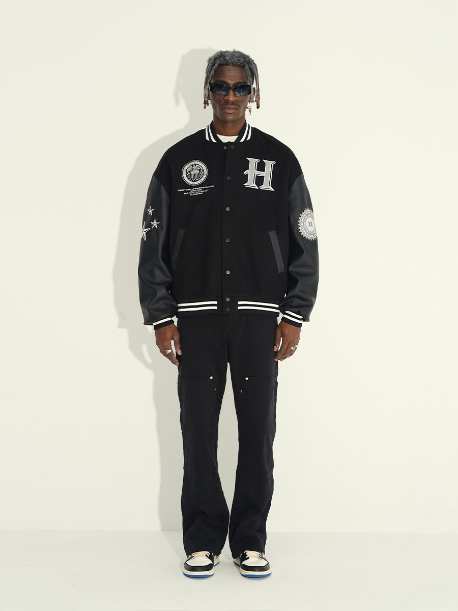 Harsh and Cruel Cross Embroidered Varsity Jacket | Face 3 Face