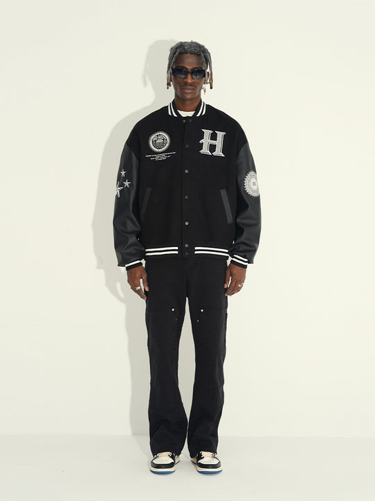 Harsh and Cruel Cross Embroidered Varsity Jacket | Face 3 Face