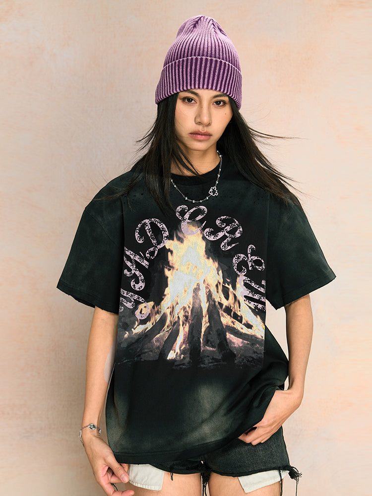YADcrew Fire Washed & Frayed Tee
