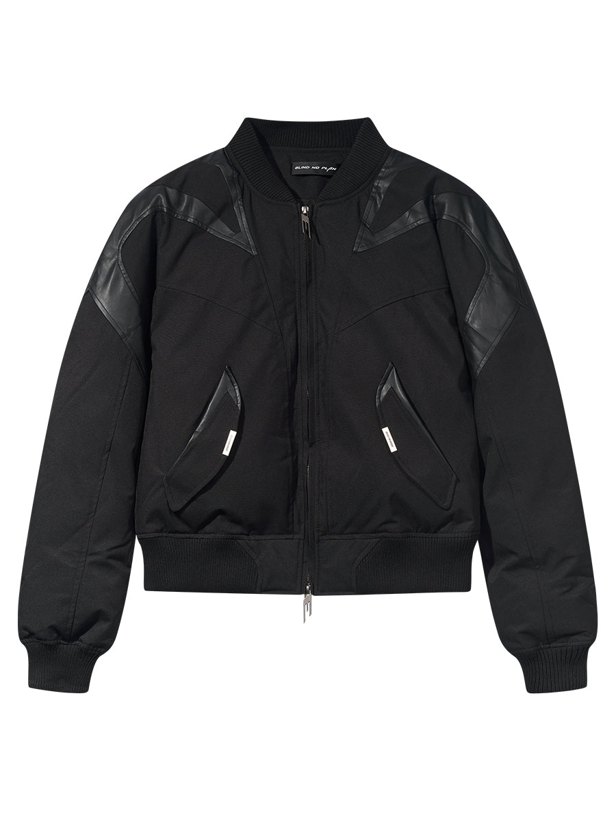 BLIND NO PLAN Mechanical Patchwork Lambs Leg Sleeve Bomber Jacket