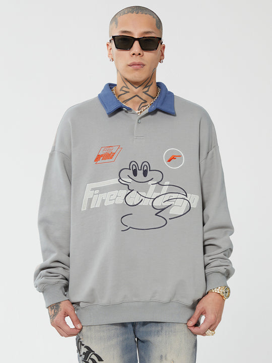 F2CE Fire 2 Cold Ego LOGO Vintage Print Polo Sweatshirts | Face 3 Face