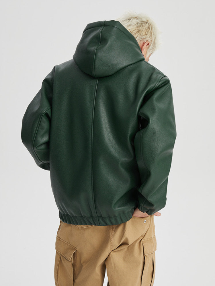 Wassup House Leather Quilted Zipper Hoodie Jacket