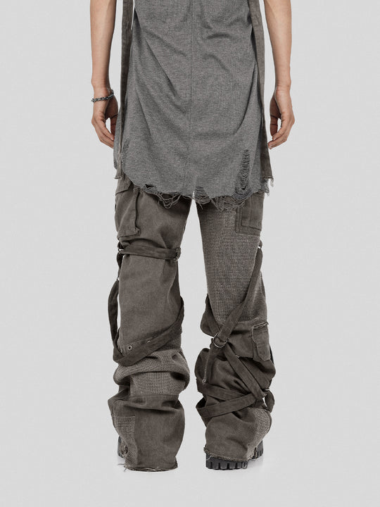 UNDERWATER Scavenger Bandage Mesh Patchwork Pocket Cargo Work Pants