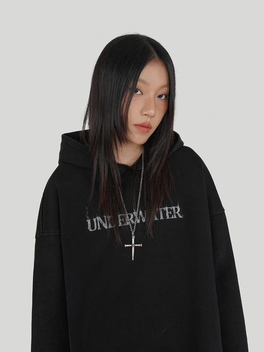 UNDERWATER Washed Destroyed Smoke Logo Print Hoodie