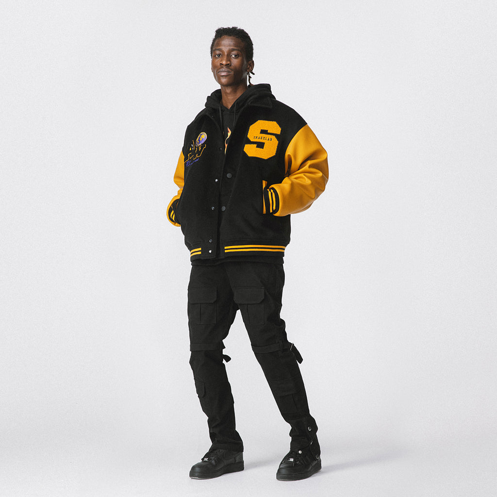 ANTIDOTE Yellow Woolen Embroidered Varsity Jacket | Face 3 Face