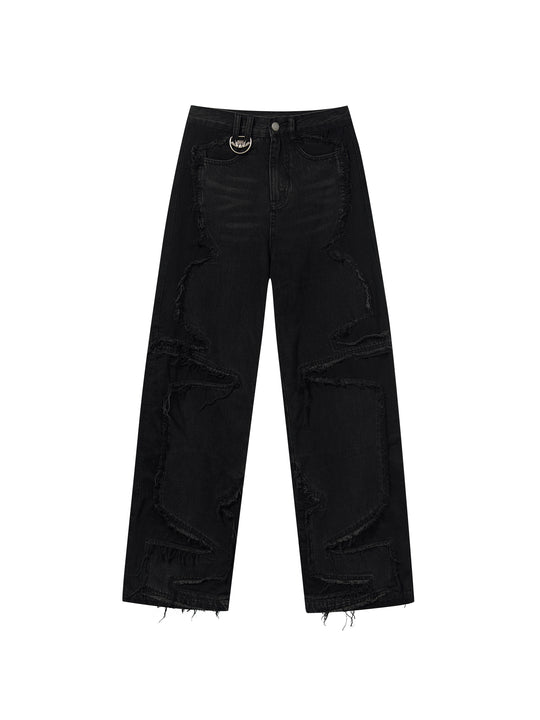 BLIND NO PLAN Raw Edge Split Wash Denim Jeans