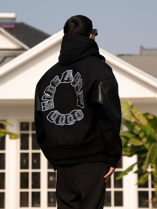 Winter jacket | Rhinestone Logo Varsity Jacket | Face 3 Face