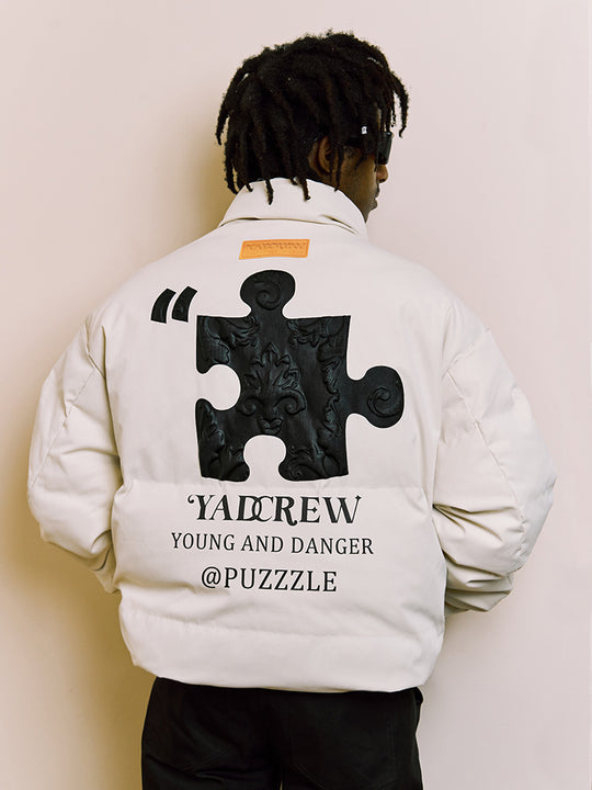 YADcrew Embossed Jigsaw Puzzle Puffer Jacket