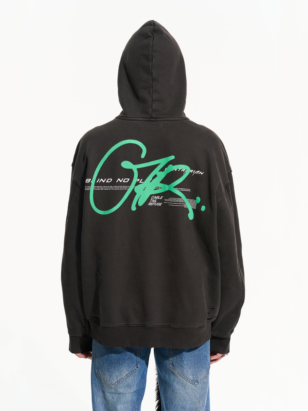 BLIND NO PLAN Washed Big Printed Letters Hoodie