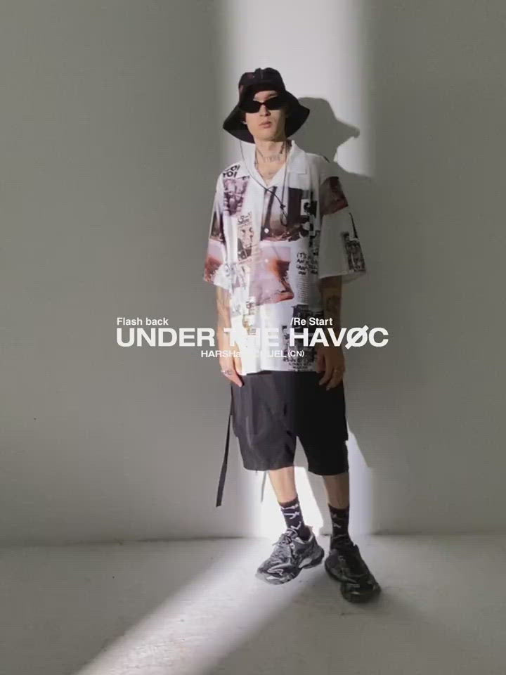 Harsh and Cruel Vintage Newspaper Print Cuban Shirt