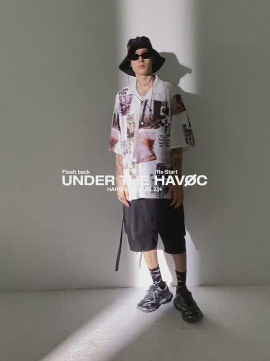 Harsh and Cruel Vintage Newspaper Print Cuban Shirt