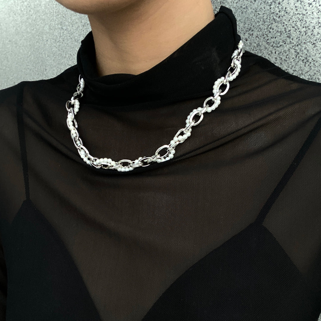 NboStore Cyberpunk Twisted Splicing Pearl Necklace | Face 3 Face