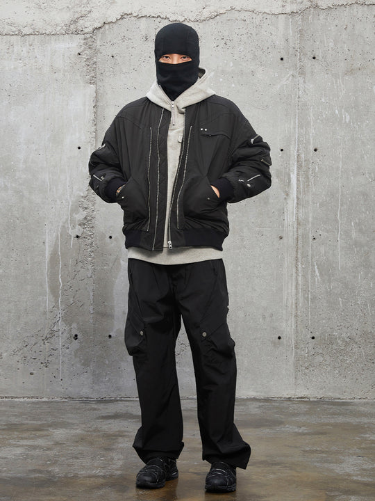 F2CE 3D Pockets Multi Zipper Bomber Flight Jacket