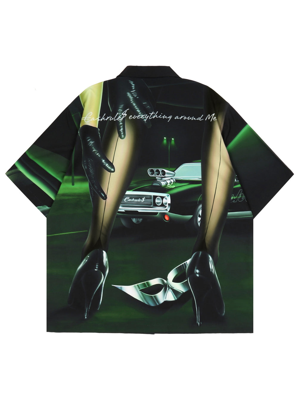 Cashrules Gangster Sports Car Print Short Sleeved Cuban Shirt