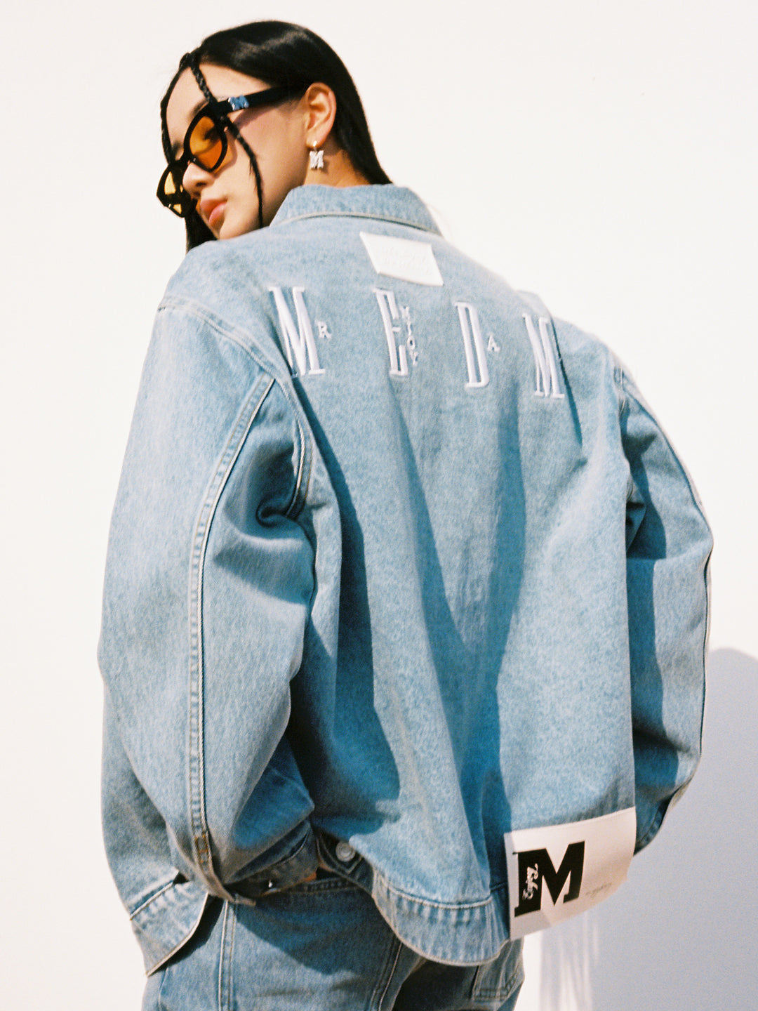 MEDM Logo Embroidered Denim Jacket | Face 3 Face