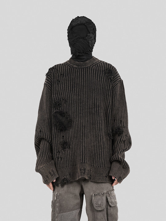 UNDERWATER Washed Handmade Destruction Patchwork Knit Sweater Gray