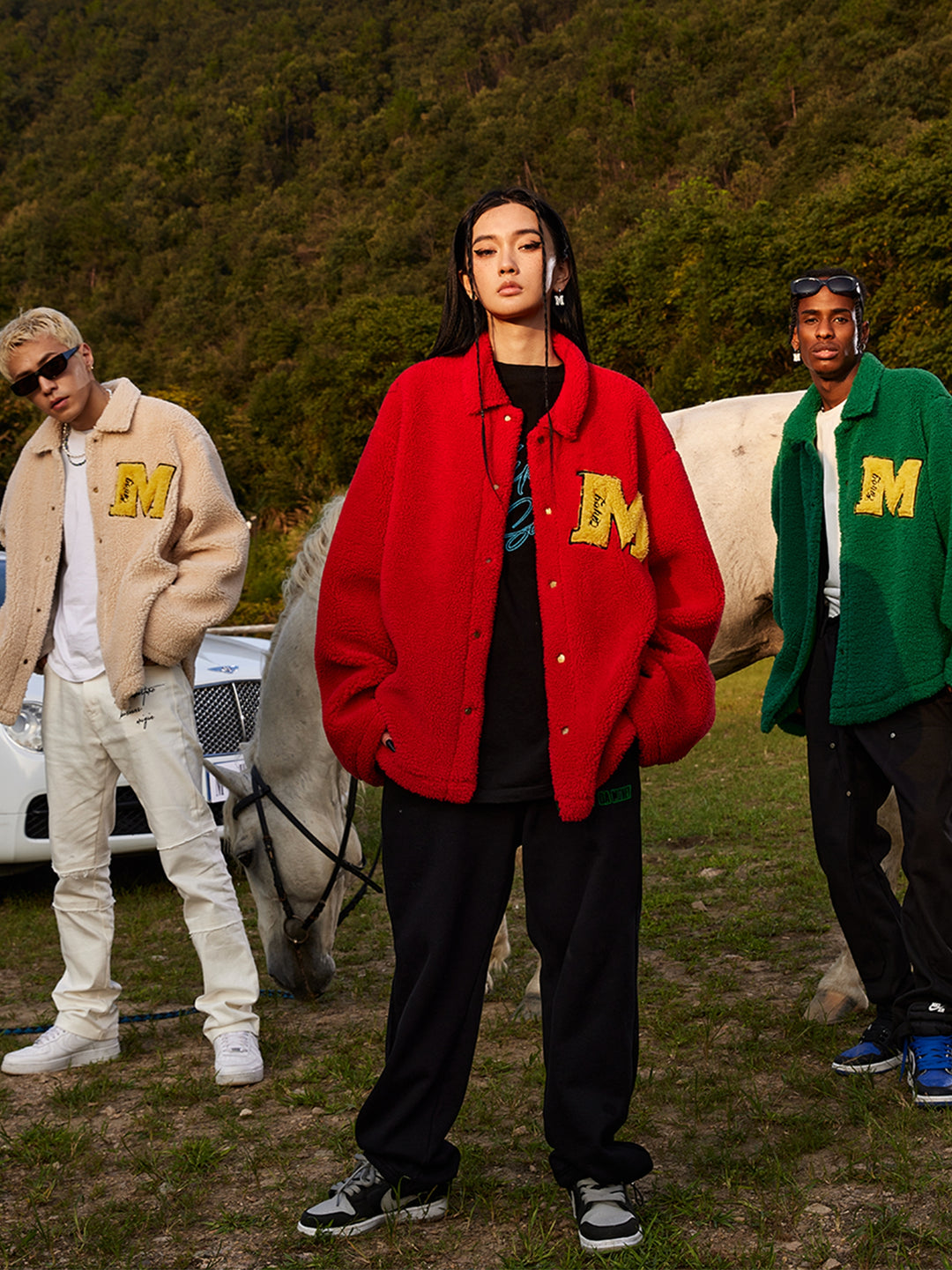 MEDM Logo Letters Embroidered Sherpa Fleece Boa Jacket | Face 3 Face