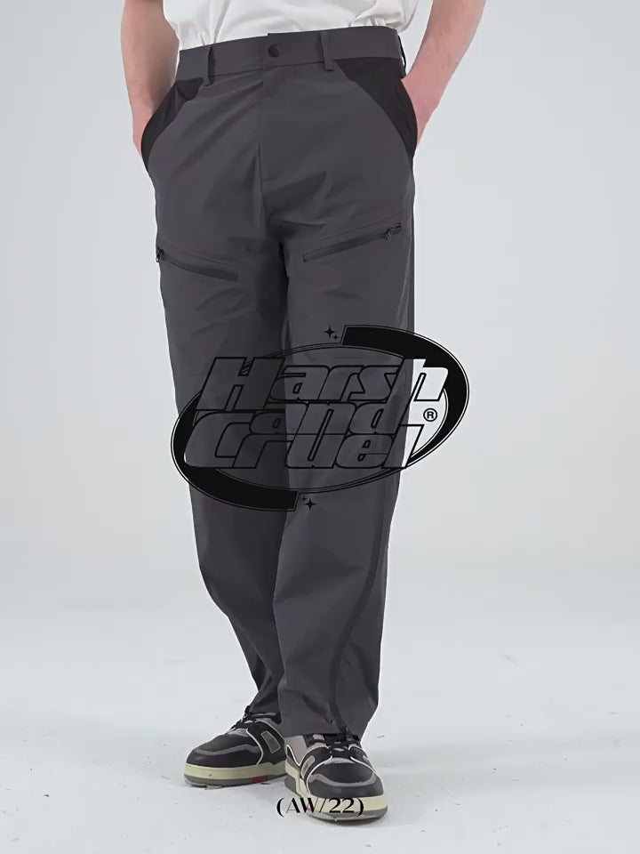 Harsh and Cruel Functional Zipper Nylon Straight Trousers