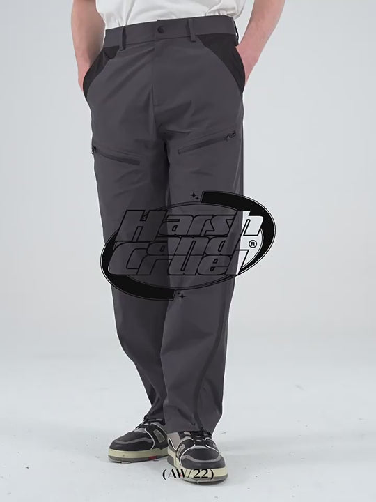 Harsh and Cruel Functional Zipper Nylon Straight Trousers